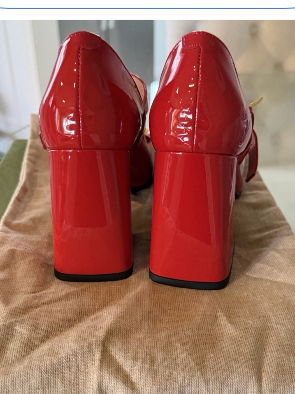 Gucci Red Patent Leather Mary Jane Block Heels with Gold Horsebit - Picture 8 of 8